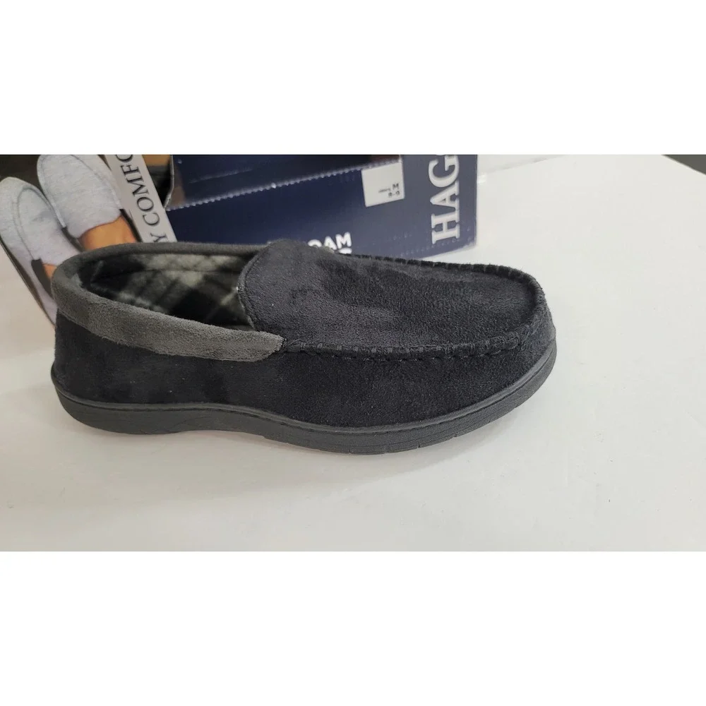 Haggar Slippers Mens Medium 8-9 Black Microsuede Fleece-Lined‎ Venetian $52 NEW